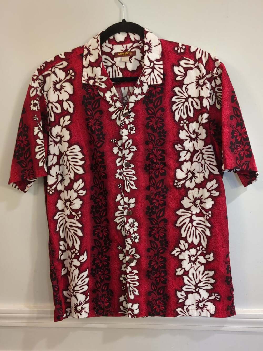 Aloha Moi Hawaii Floral Short Sleeve Shirt Size L Red